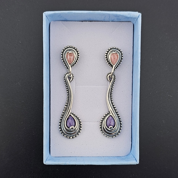 Carolyn Pollack Sterling Silver 925 Gemstone Dangle Earrings - Picture 4 of 7